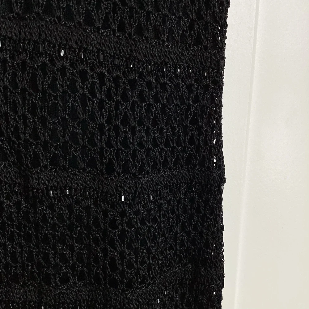 Vintage Kroshetta by Papillon Sleeveless Black Crochet Beaded Dress Like-New